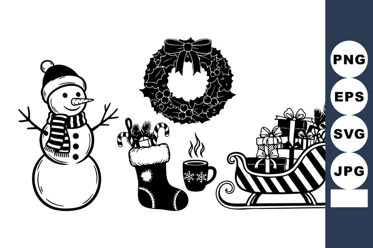 Monochrome Christmas Line Art Snowman Set