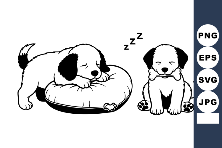 Puppy Black And White Clipart Image 7