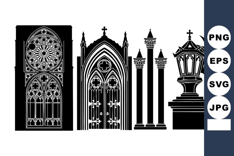 Gothic Silhouette Pack - Rose Window Door Columns Gargoyle