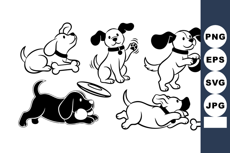 Playful Cartoon Puppy Line Art Mascots - 5 Dogs