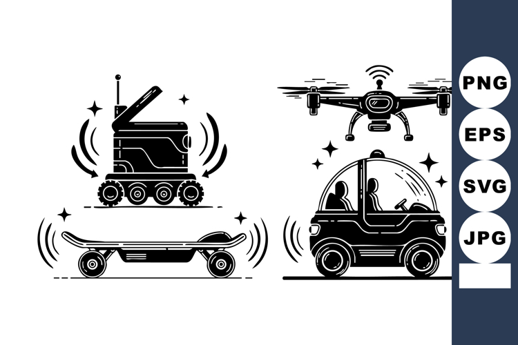 Minimalist Line Art Autonomous Transport Set