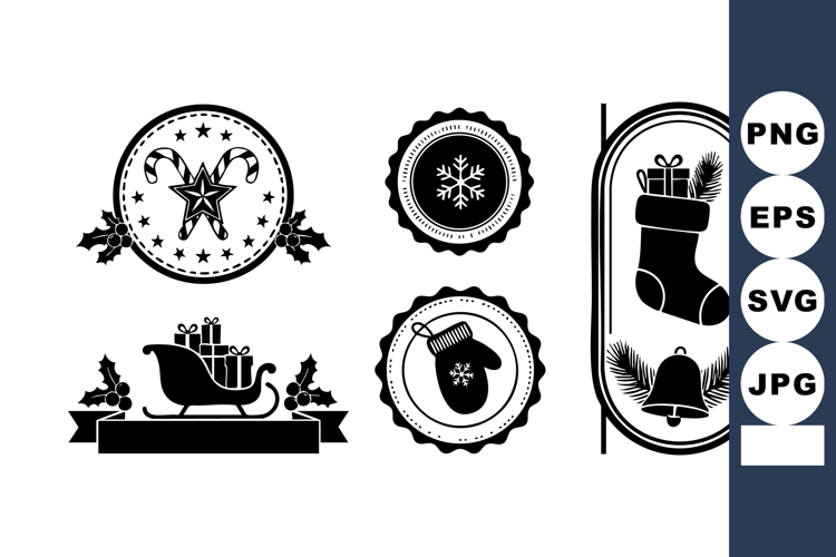 Monochrome Flat Christmas Badge Set with Candy Canes