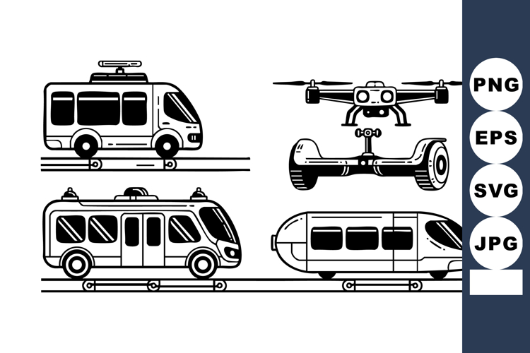 Monoline Flat Transport Set: Bus Train Drone Hoverboard