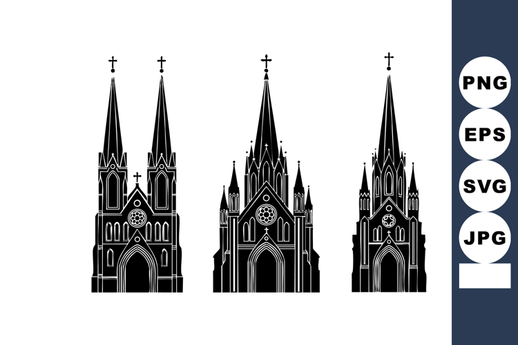 Gothic Cathedral Facades Vector Trio - Flat Silhouettes