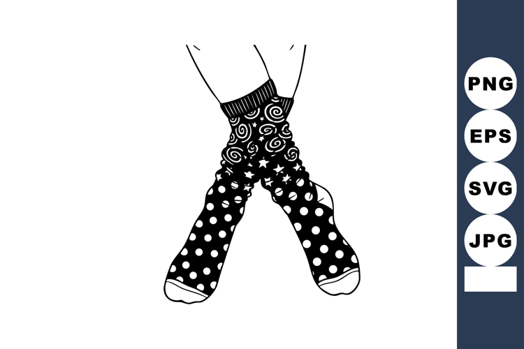 Crossed Legs Mismatched Socks Black and White Vector