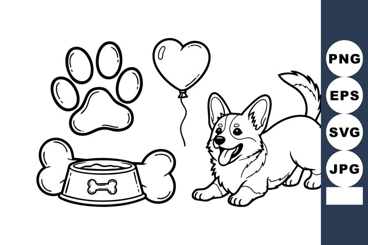 Cute Corgi Puppy Coloring Page with Paw Print example image 1