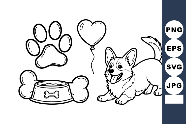 Cute Corgi Puppy Coloring Page with Paw Print