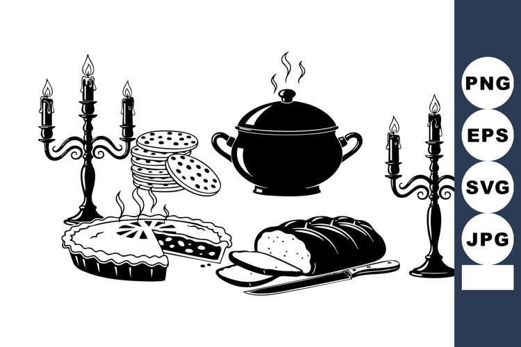 Monochrome Holiday Dinner Vector Set