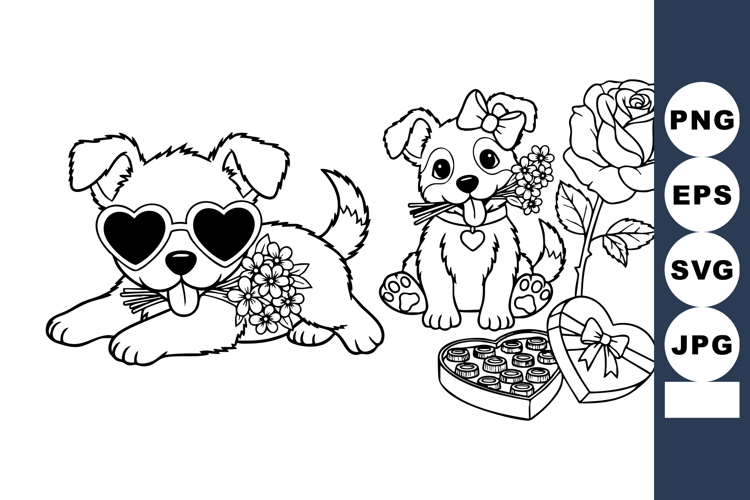 Cute Valentine Puppies Coloring Page