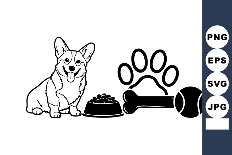 Playful Corgi Line Art With Pet Toys