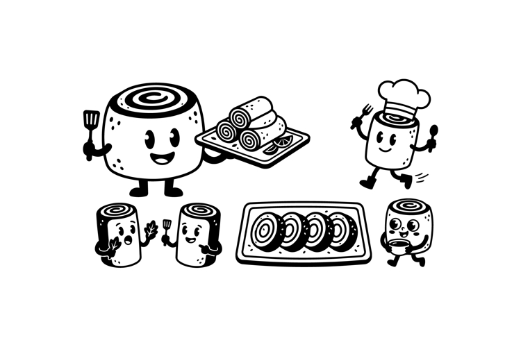 Hand Drawn Sushi Roll Characters