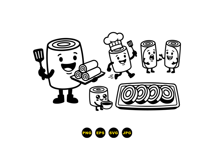 Hand Drawn Sushi Roll For Crafts