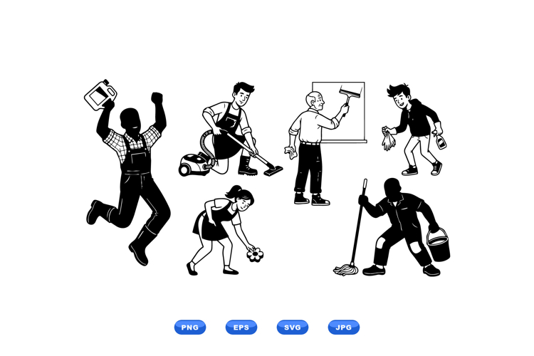 Hand Drawn Cleaning Worker Clipart For Crafts