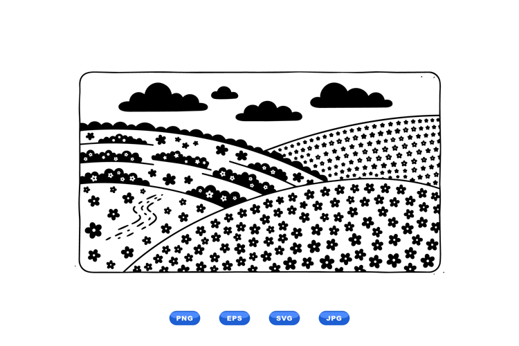 Hand Drawn Floral Hills For Crafting