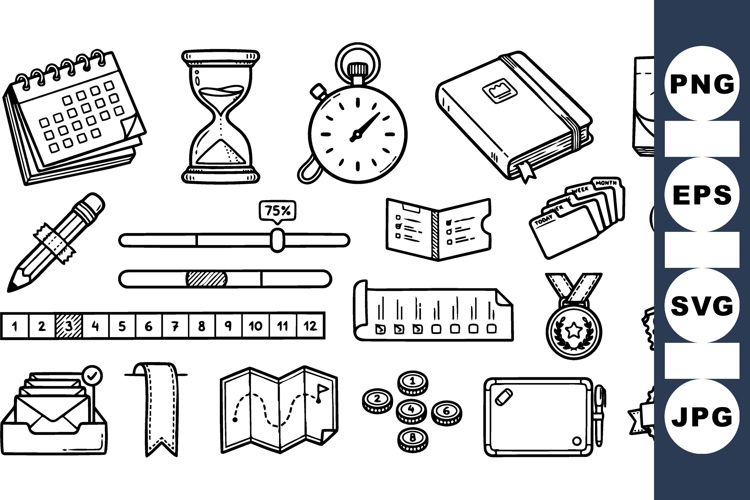 Hand Drawn Planner Icons Bundle for Productivity