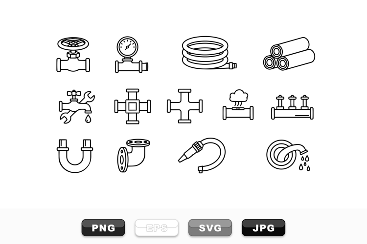 Plumbing Tools And Industrial Pipe Icon Set