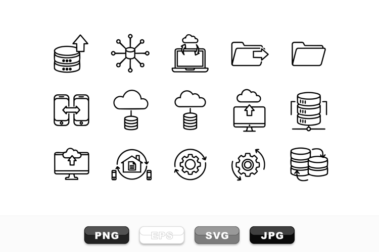 Minimalist Cloud Data Storage Icon Set Bundle