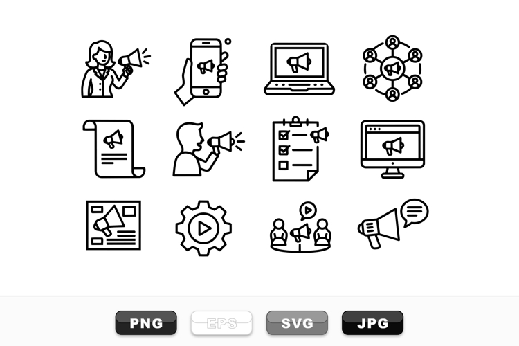 Outline Marketing Megaphone Icon Set Bundle