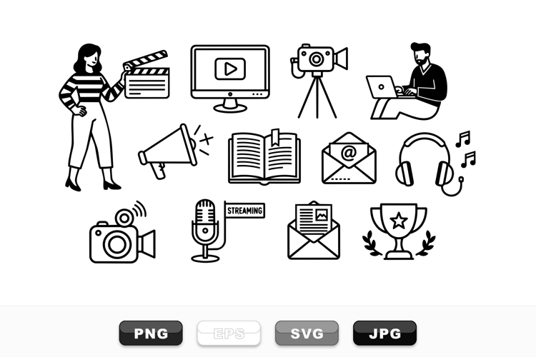Media Creator Line Art Icon Set For Digital Projects