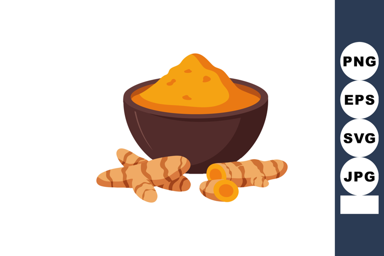 Turmeric powder and fresh turmeric roots in bowl healthy spi