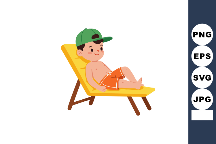 Boy Relaxing on Yellow Lounge Chair Wearing Green Cap and Or