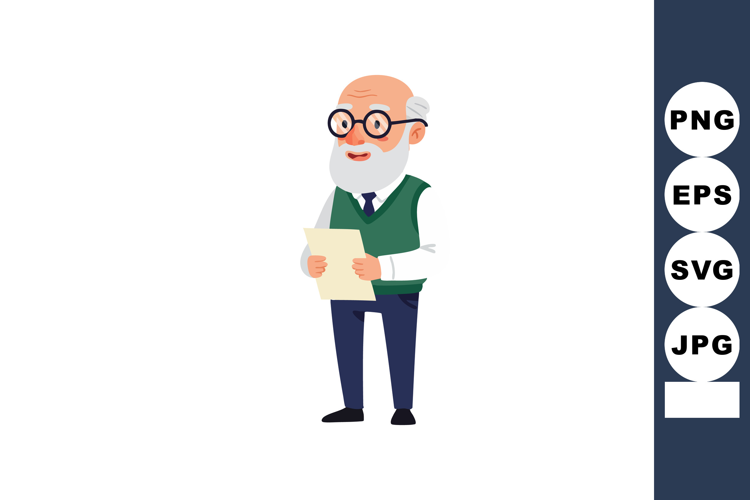 Elderly man reading paper standing with glasses and white be