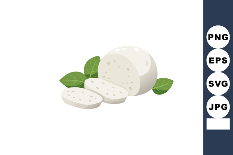 Mozzarella cheese with green leaves fresh dairy product vect