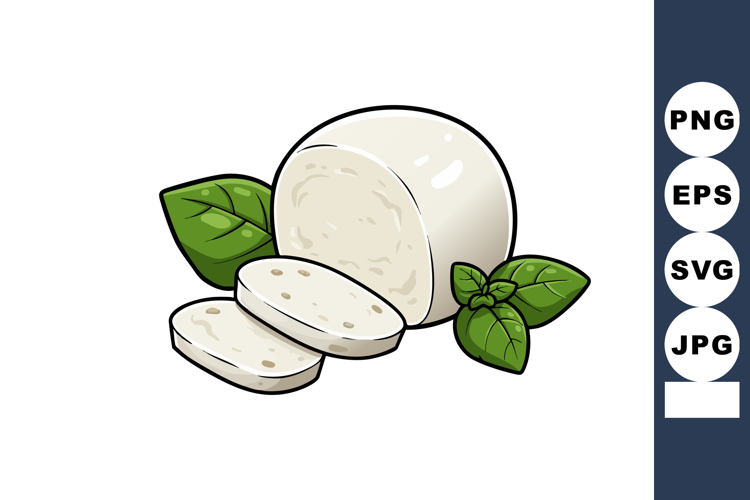 Fresh mozzarella cheese with green basil leaves vector illus