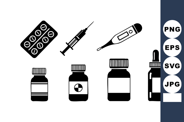 Medical Medication Icons with Syringe and Pill Pack