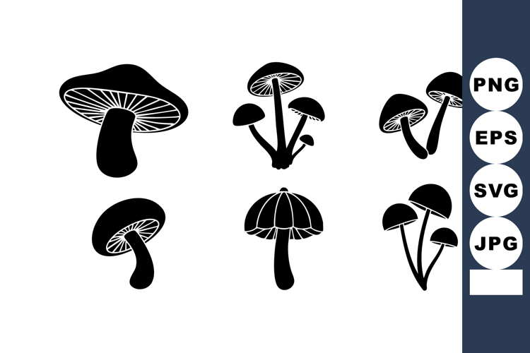 Black White Mushroom Silhouette Vector Set