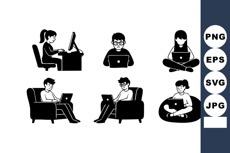Diverse People Using Laptops Sitting Positions Illustration