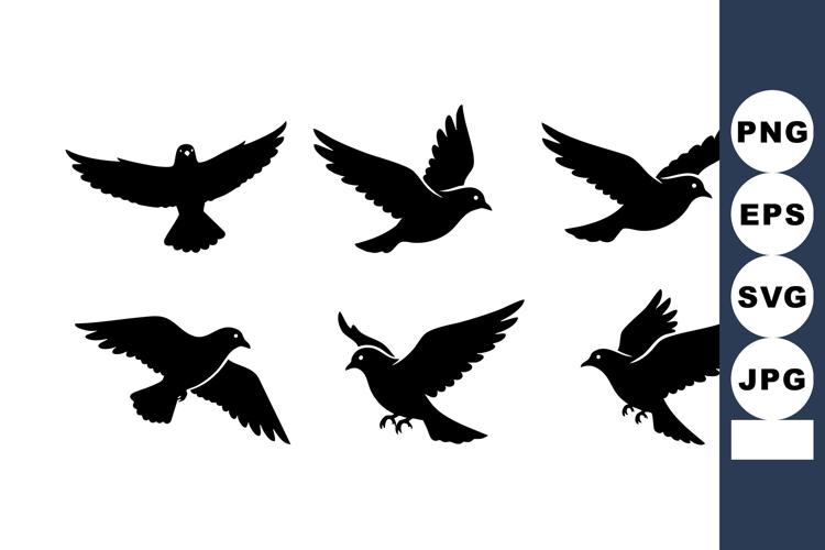 Black Bird Silhouettes Flying Perching Vector