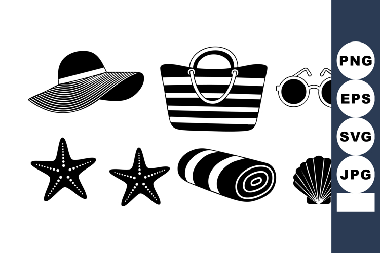Summer Beach Accessories Hat Sunglasses Vector