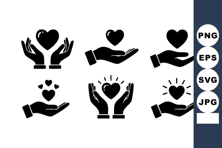 Hands Holding Hearts Love Care Charity Support Icons