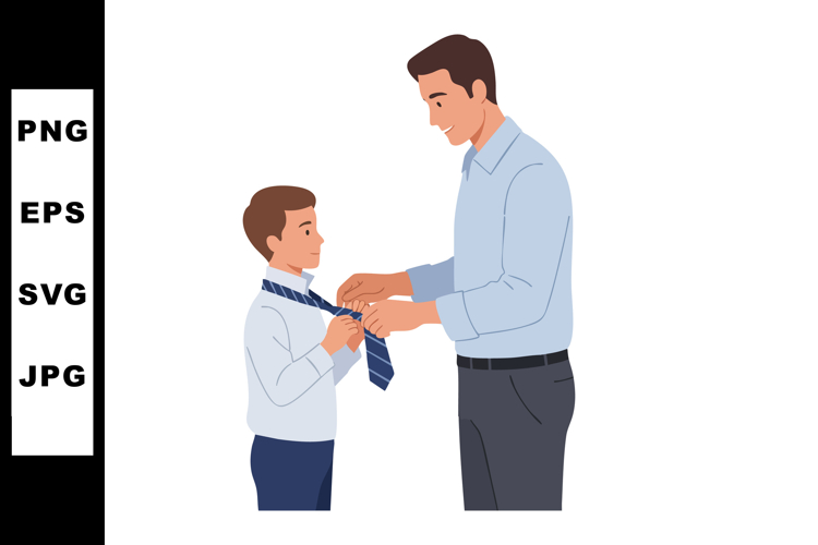 Father helping son tie necktie in formal clothing vector ill