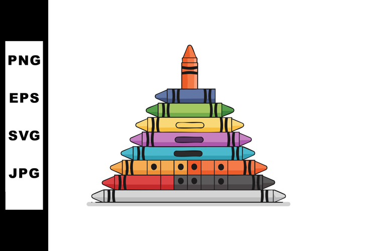 Colorful pyramid stack of crayons illustration for creative