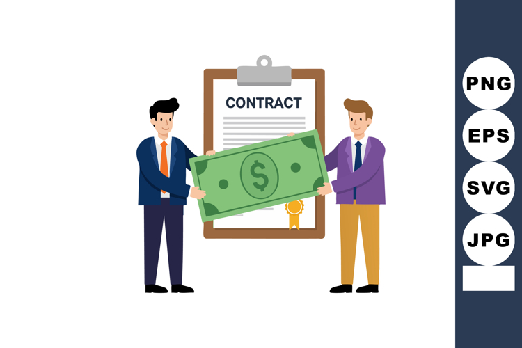Businessmen shaking hands holding large dollar bill in front