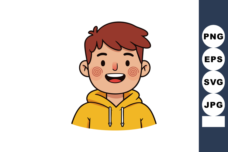Happy smiling boy wearing yellow hoodie cheerful expression