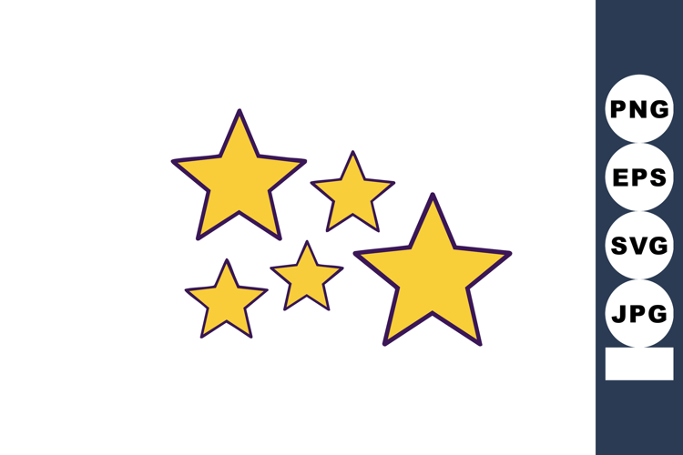 Yellow stars vector set with five outlined star shapes in va