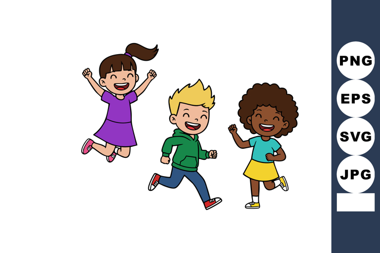 Happy kids jumping and playing together joyful children havi