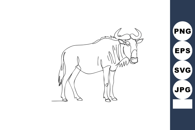 Wildebeest animal standing side view simple linear style vec
