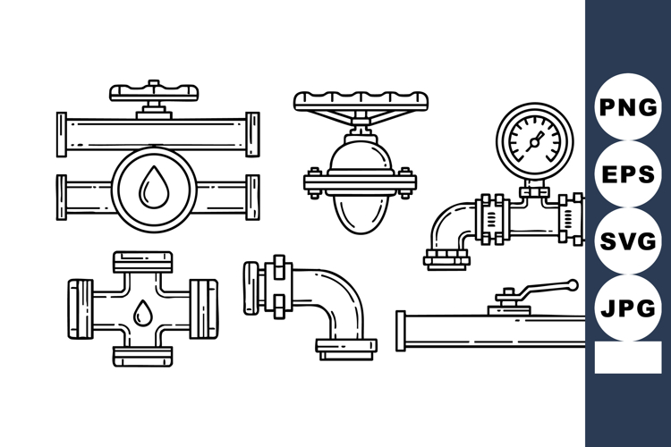 Black White Plumbing Pipes Valves Gauge Vector