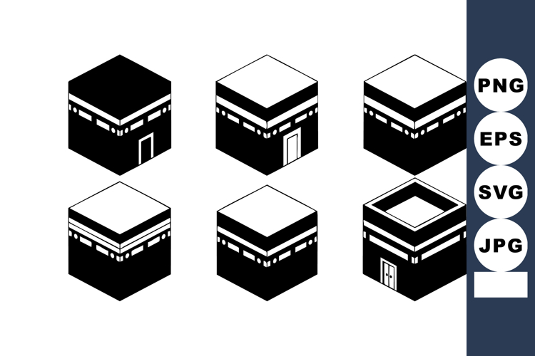 Kaaba Vector Illustration Set Black White Isometric Design