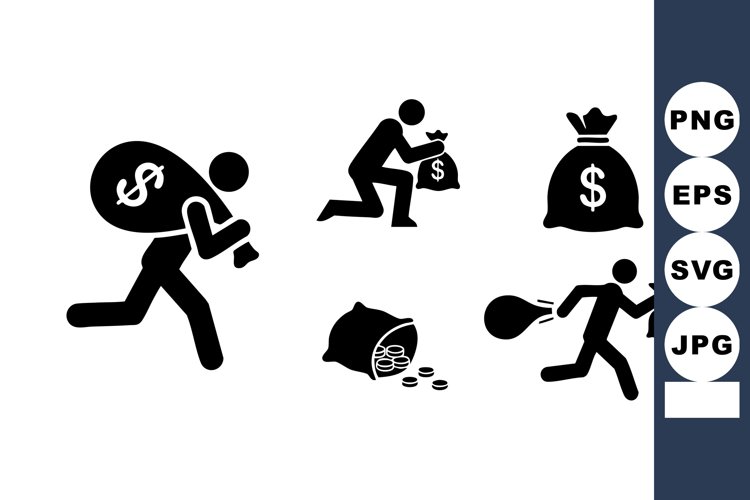 Money Thief Stealing Cash Bags Vector Illustration