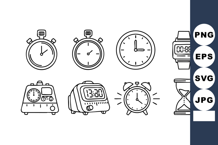 Clock Timer Stopwatch Alarm Digital Icons Set