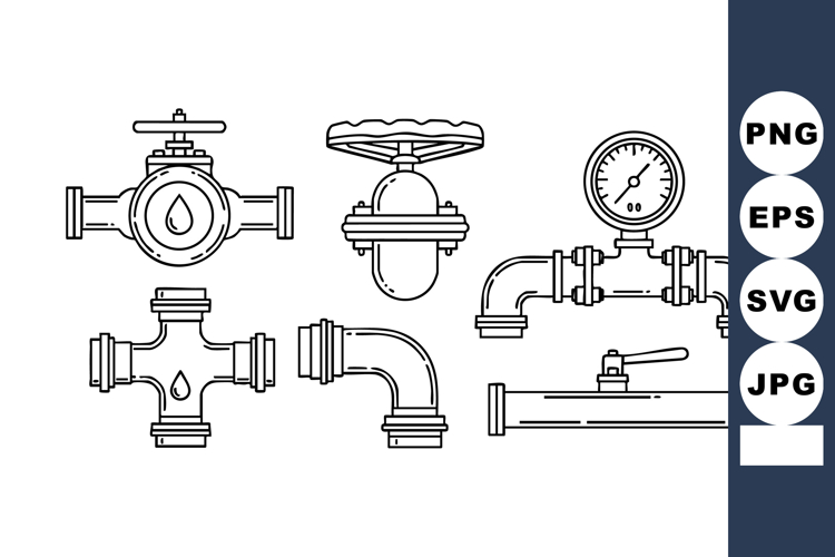 Plumbing Pipes Valves Pressure Gauge Vector Illustration