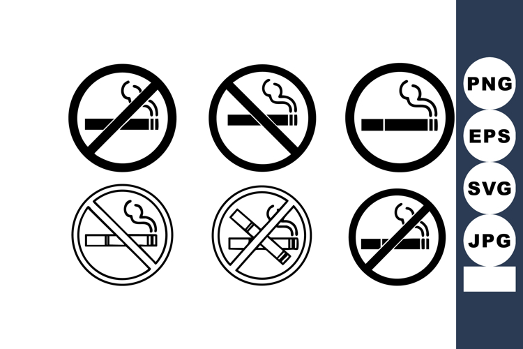 No Smoking Prohibition Symbols And Icons Set