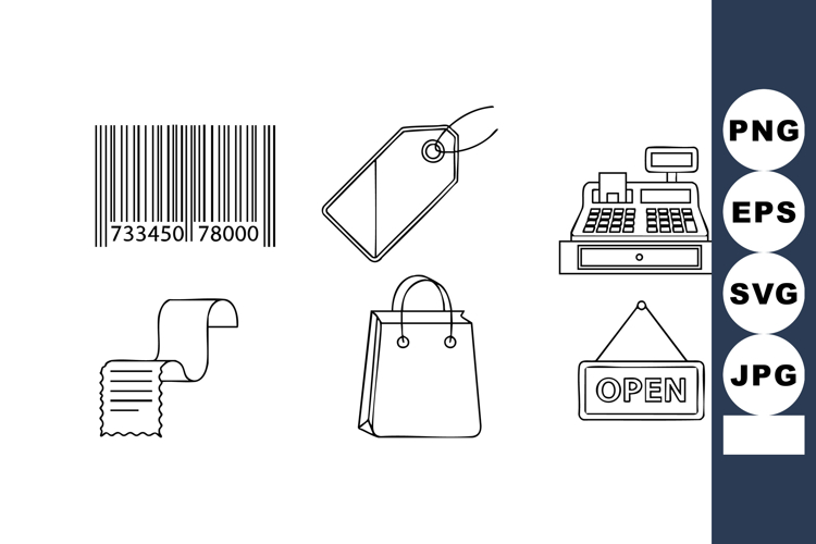 Shopping Icons Barcode Tag Cash Register Vector