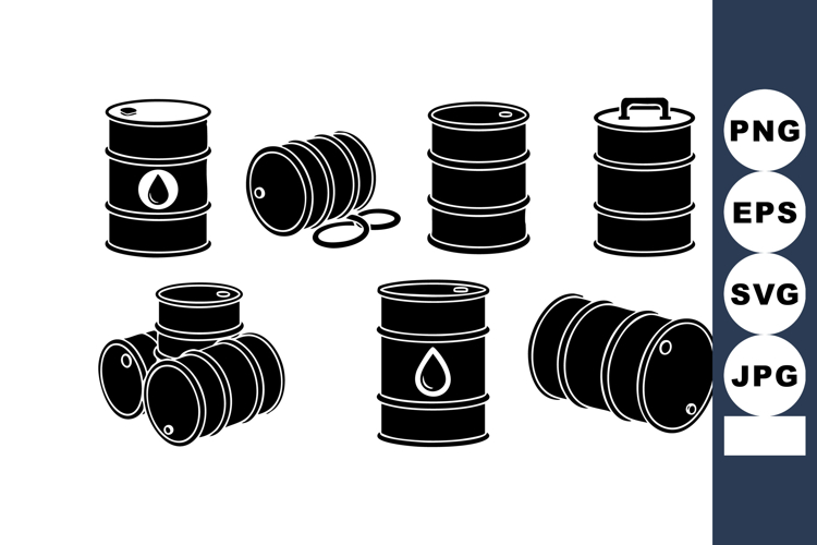 Black Oil Barrel Vector Collection With Drops And Lid
