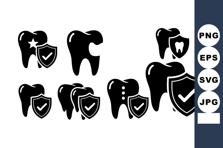 Tooth Shield Protection Dental Care Icons Vector